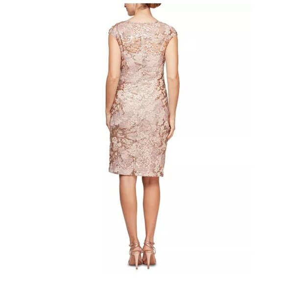 Alex Evenings Womens Rose Gold Lace & Sequin Cap Sleeve Sheath Dress Size 6 - Picture 2 of 15